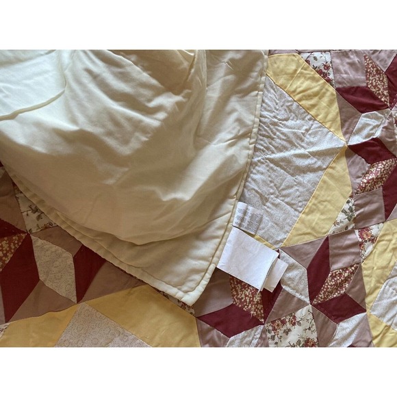 Vintage Bedspread Coverlet Quilt Yellow White Pink Red Floral Queen 100"x92" - Picture 9 of 11